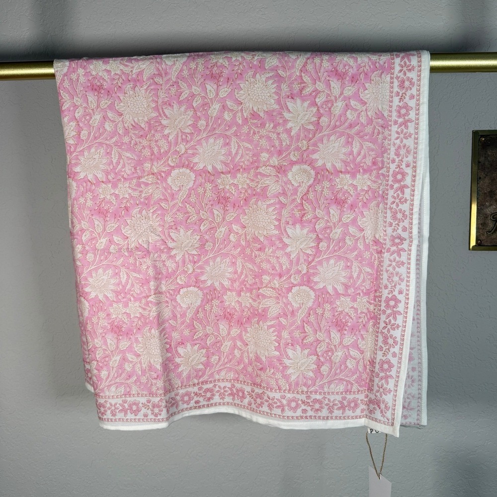 POL Pink Floral Hand Block Print 100% Cotton Square Scarf SMQE16 New - Picture 10 of 10
